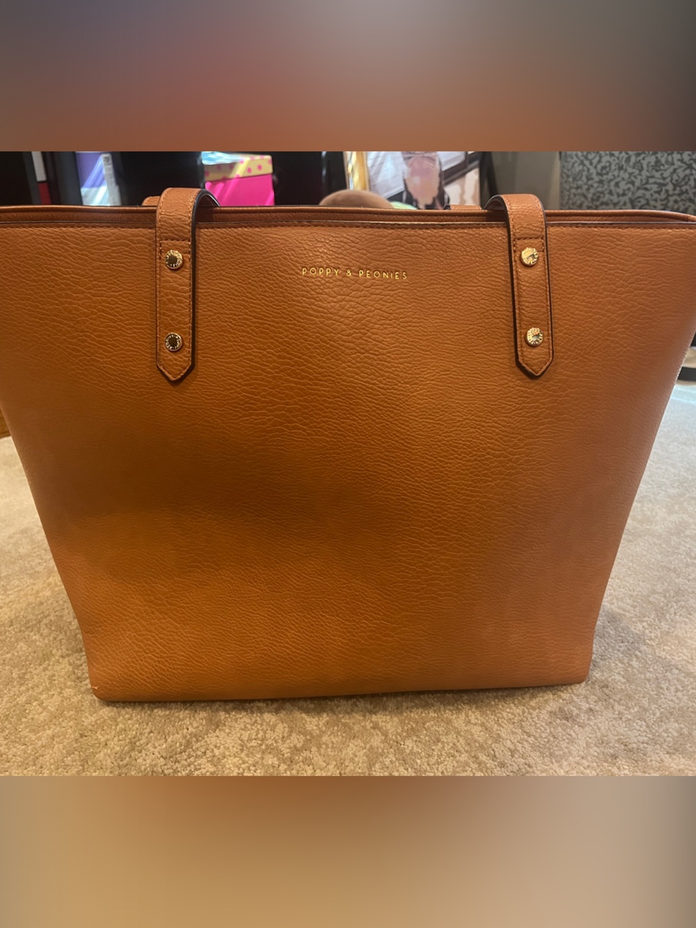 Poppy & Peonies Cognac Tan Leather Go Getter Laptop Tote